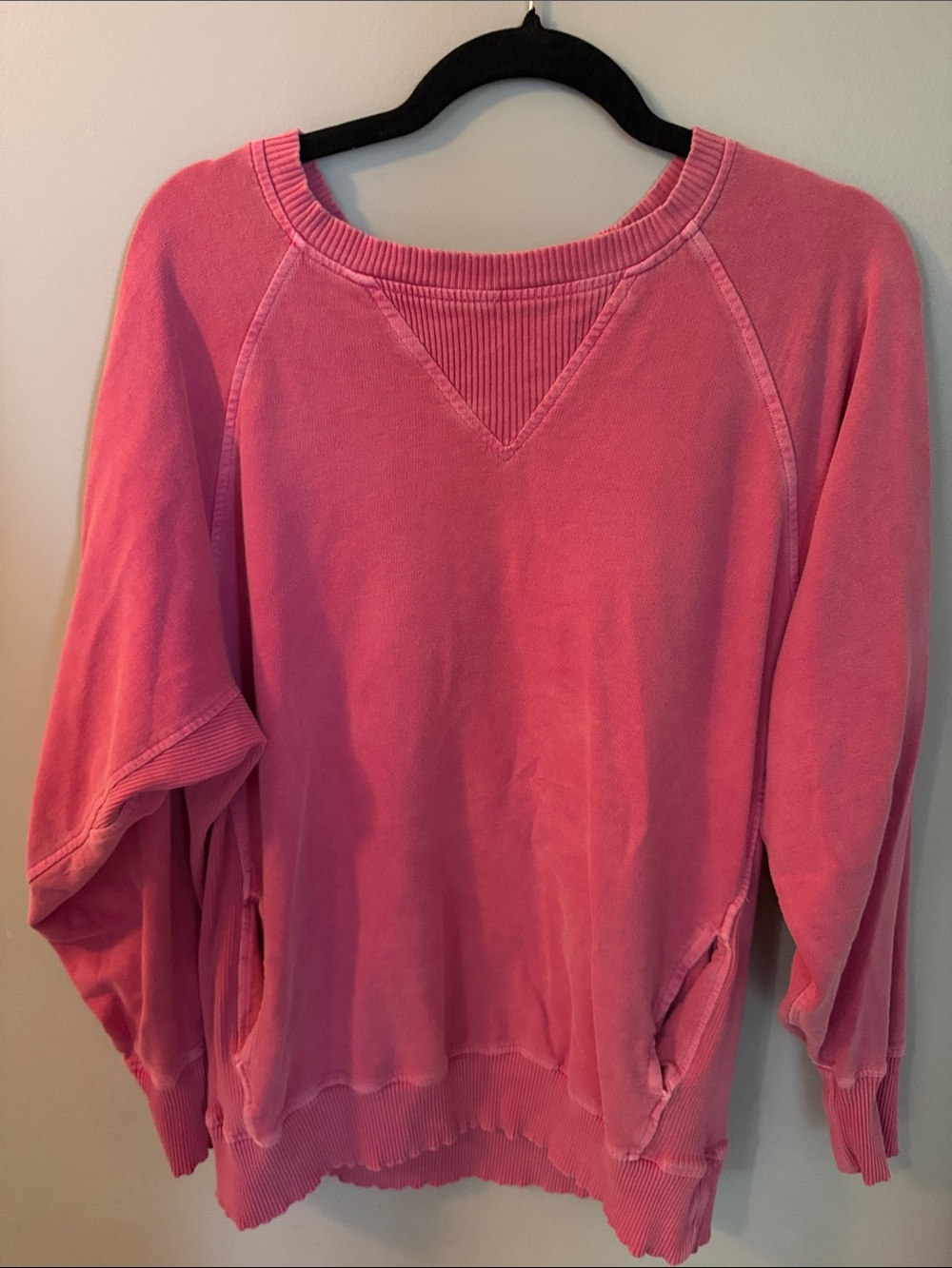 Zenana Outfitters Pink Scoop Neck Pullover Sweater with Front Pockets